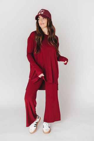 Ally Long Sleeve + Cropped Pants Set | Burgundy | +Plus Available