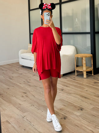 Novi Ribbed Tee + Shorts Set | Cherry | +Plus Available