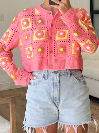 Janie Crochet Knit Cardigan | Pink Lemonade | FINAL SALE