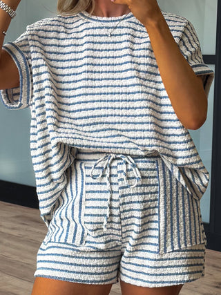 Lettie Dolman Tee | Blue Stripe