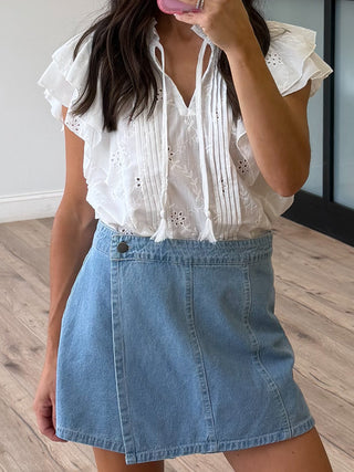 Khoi Denim Wrap Skort | Light Wash