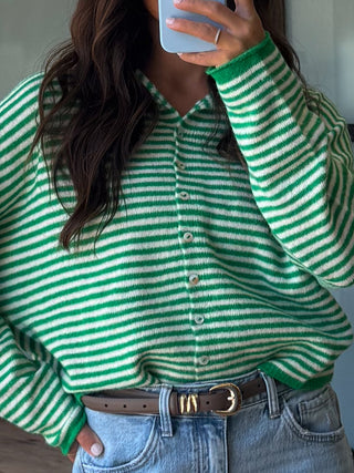 Isla Cardigan | Mini Striped Kelly Green