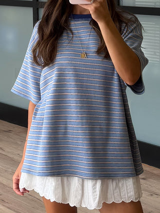 Cannon Stripe Boyfriend Tee | Blue | RESTOCK