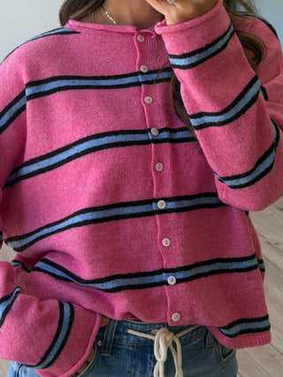 Isla Varsity Stripe Cardigan | Cotton Candy