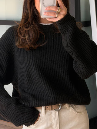 Eden Ribbed Knit Sweater | Black