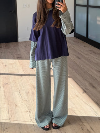Double Up Oversized Long Sleeve Tee | Navy Lagoon | RESTOCK