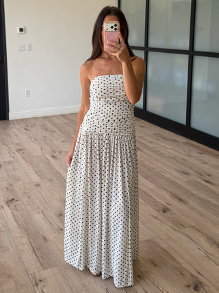 Euro Dot Strapless Maxi Dress