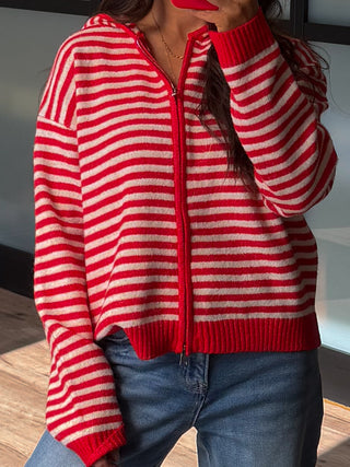 Aylia Zip-Up Hoodie | Cherry Stripe