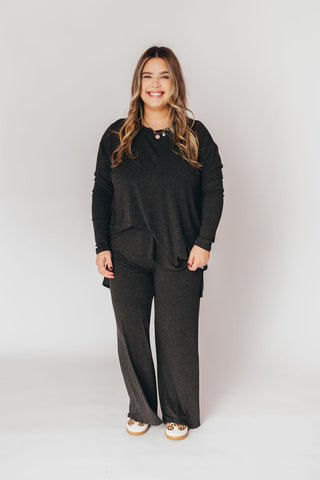 Ally Long Sleeve + Cropped Pants Set | Charcoal | +Plus Available