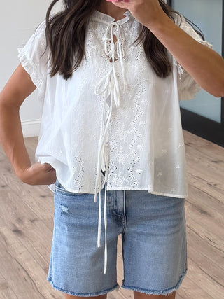 Lizbeth Front-Tie Eyelet Top
