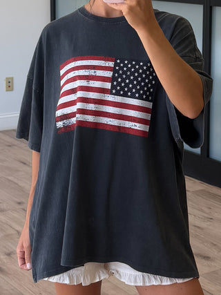 Freedom Flag Oversized Tee | Charcoal