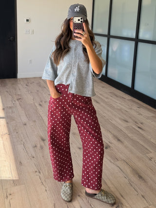 Dot Rally Barrel Pants | Burgundy