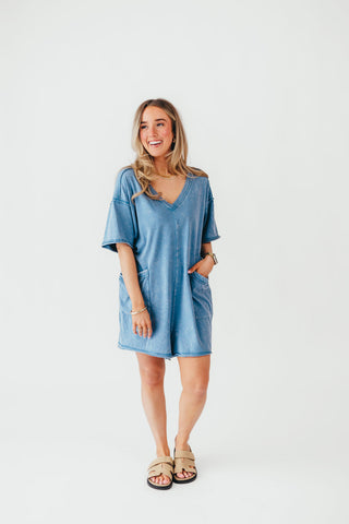 Mineral Wash Casual Romper | Steel Blue | +Plus Available