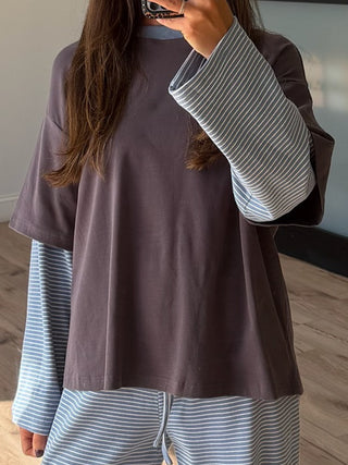 Double Up Oversized Long Sleeve Tee | Storm Sky | RESTOCK