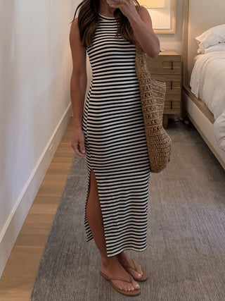 Panama Ribbed Tank Dress | Black