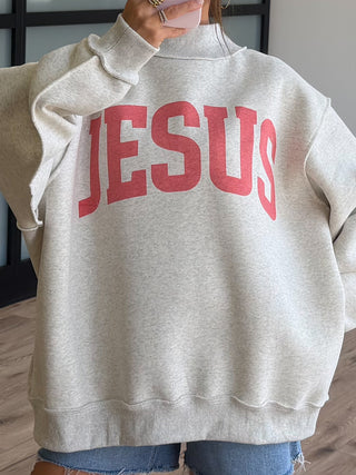 "JESUS" Mock Neck Sweatshirt | Rose