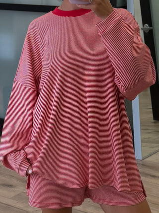 Easy Going Ribbed Stripe Pullover | Cherry