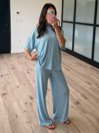On Repeat Stripe Oversized Tee | Sky