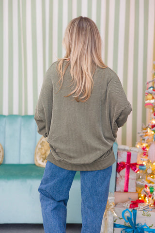 Comfy Ribbed Pullover | Olive | +Plus Available | BLACK TUESDAY DOORBUSTER