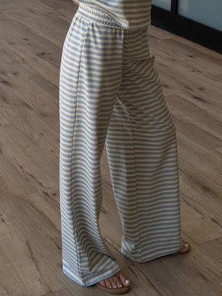 Miah Ribbed Knit Wide Leg Pants | Pale Blue