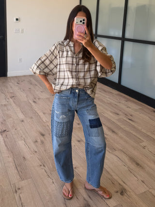 Stitched Together Barrel Jeans