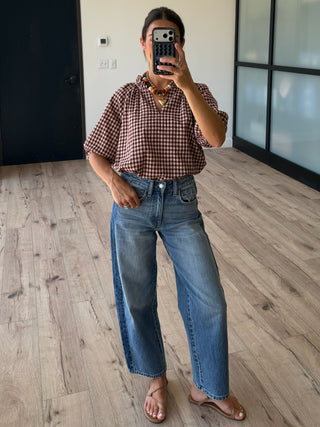 Bodhi Plaid V-Neck Blouse | Bordeaux
