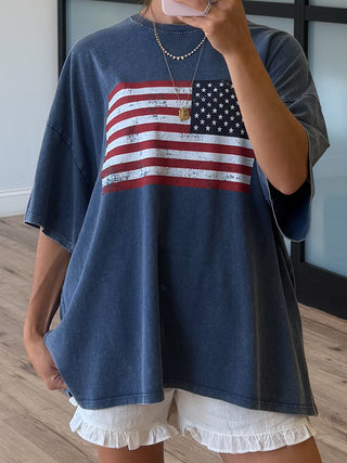 Freedom Flag Oversized Tee | Navy