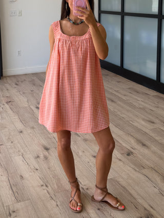 Derby Gingham Swing Dress | Sunset Peach