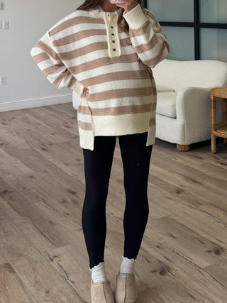 Kimora Henley Sweater | Taupe Stripe