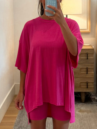Novi Ribbed Tee + Shorts Set | Hot Pink | +Plus Available