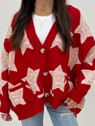 Stormi Star Oversized Cardigan | Red | RESTOCK