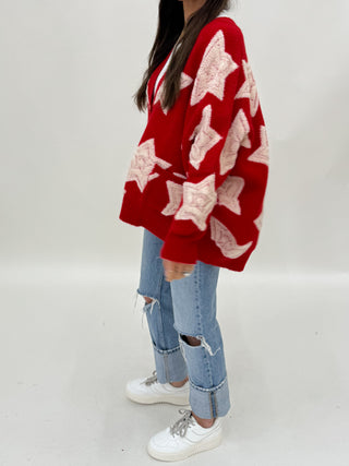 Stormi Star Oversized Cardigan | Red | RESTOCK