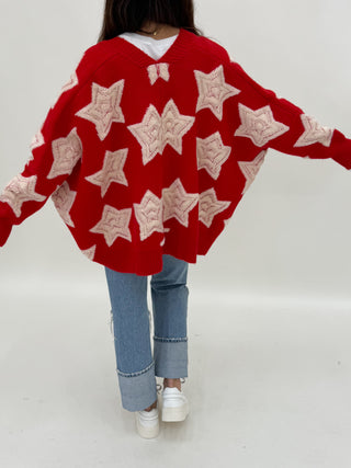 Stormi Star Oversized Cardigan | Red | RESTOCK