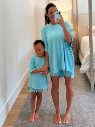 Novi Ribbed Tee + Shorts Set | Cabana Blue | +Plus Available