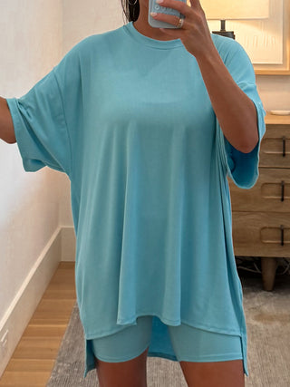 Novi Ribbed Tee + Shorts Set | Cabana Blue | +Plus Available