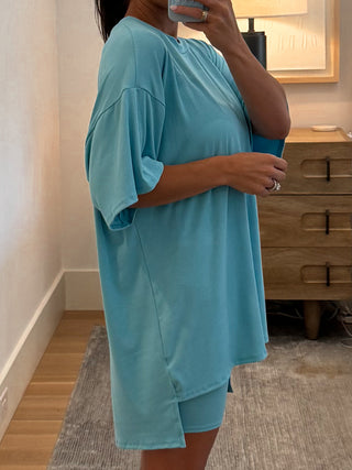 Novi Ribbed Tee + Shorts Set | Cabana Blue | +Plus Available