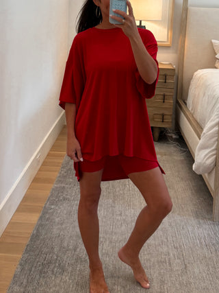 Novi Ribbed Tee + Shorts Set | Cherry | +Plus Available