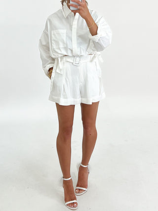 Rooftop Belted Shorts | White | FINAL SALE