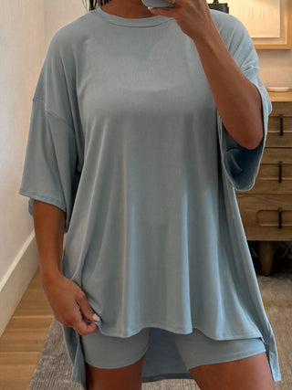 Novi Ribbed Tee + Shorts Set | Sky Blue | +Plus Available