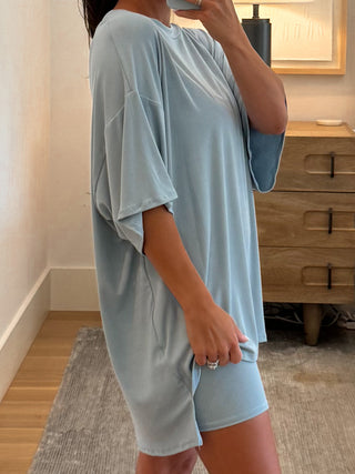 Novi Ribbed Tee + Shorts Set | Sky Blue | +Plus Available