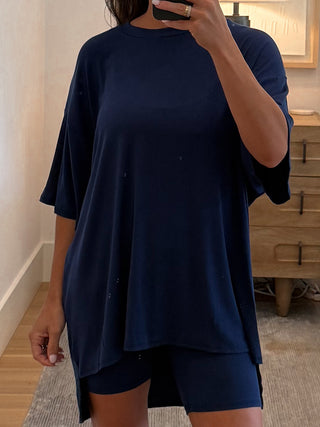 Novi Ribbed Tee + Shorts Set | Navy | +Plus Available