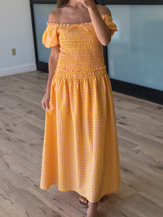 Peach Pie Gingham Midi Skirt