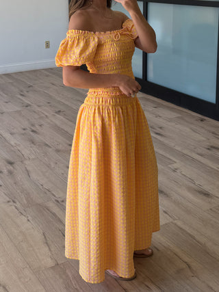 Peach Pie Gingham Midi Skirt