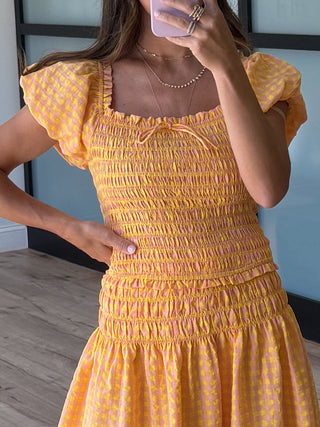 Peach Pie Gingham Smocked Top