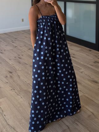 Kaci Polka Dot Maxi Dress | Navy