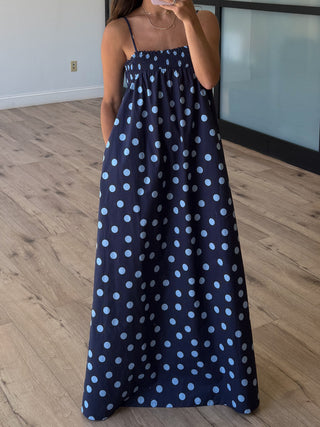 Kaci Polka Dot Maxi Dress | Navy