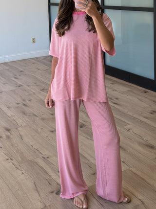 On Repeat Stripe Oversized Tee | Bubblegum