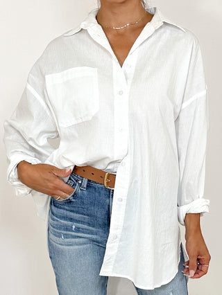 Poplin Cotton Button-Down Shirt | White | RESTOCK