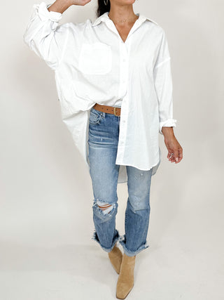 Poplin Cotton Button-Down Shirt | White | RESTOCK