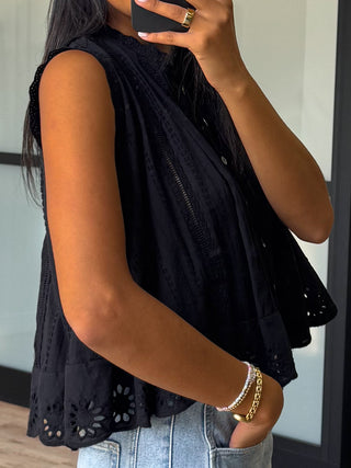 Clara Eyelet Tank | Black